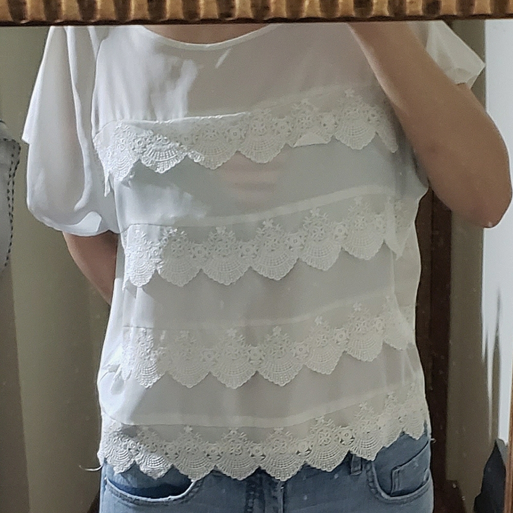 SUGAR LIPS - Cream Vintage Lace Design Blouse, Size S- EUC